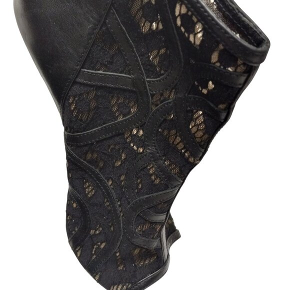 Rebecca Minkoff 9.5M Booties High Heel Black Leather Lace Peep Toe Back Zipper - Picture 2 of 11